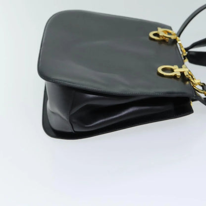 Salvatore Ferragamo Gancini Leather, Black, Leather, Handbag