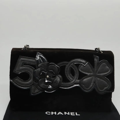 Chanel Camellia No.5 Chain Flap Velvet, Black, Velvet, Shoulder Bag