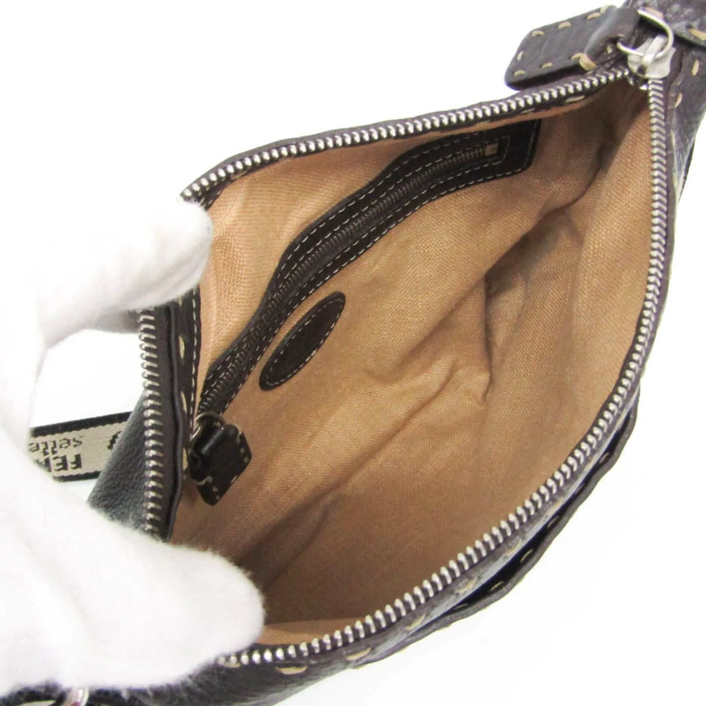 Fendi Vintage Selleria Zip Messenger Leather, Brown, Leather, Shoulder Bag