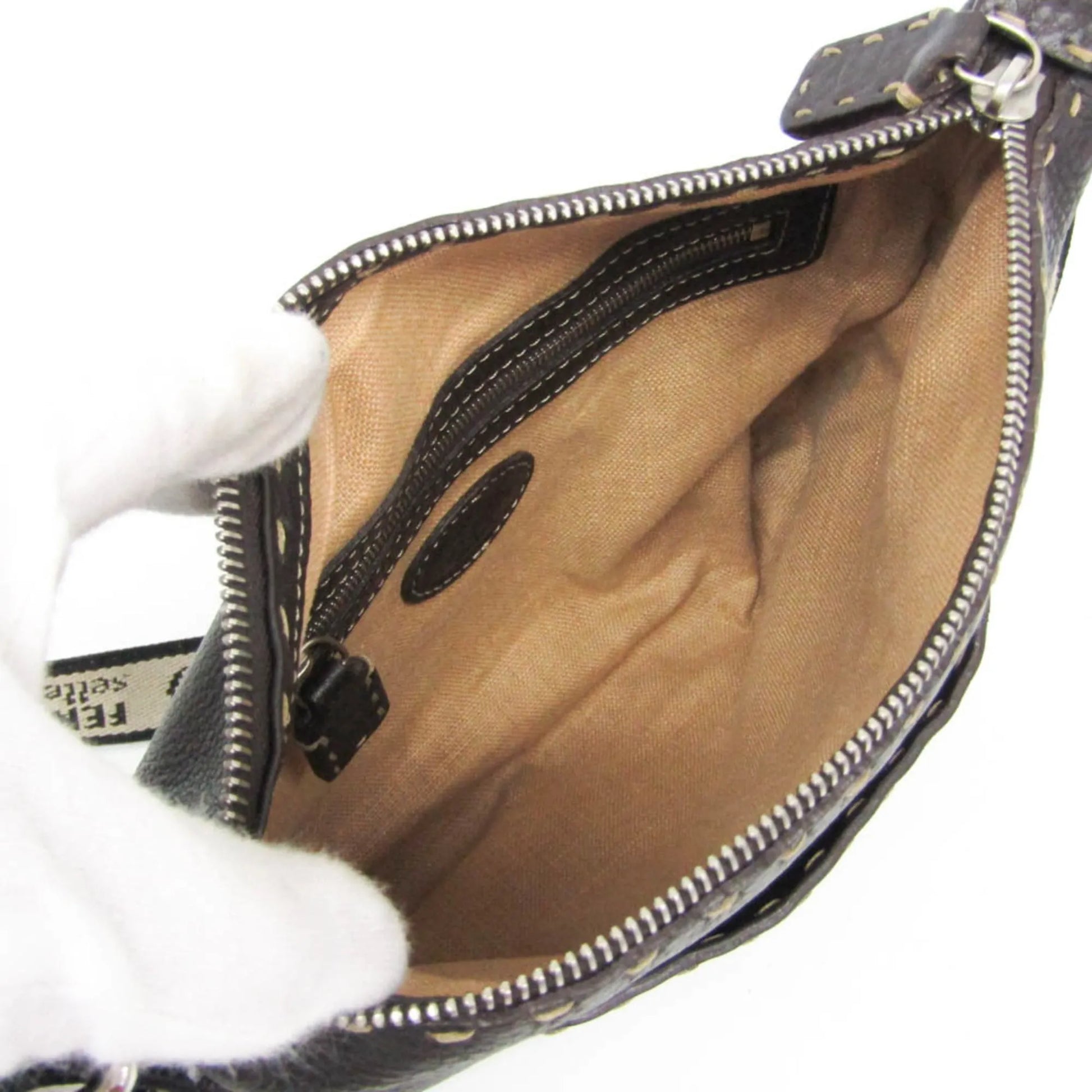 Fendi Vintage Selleria Zip Messenger Leather, Brown, Leather, Shoulder Bag