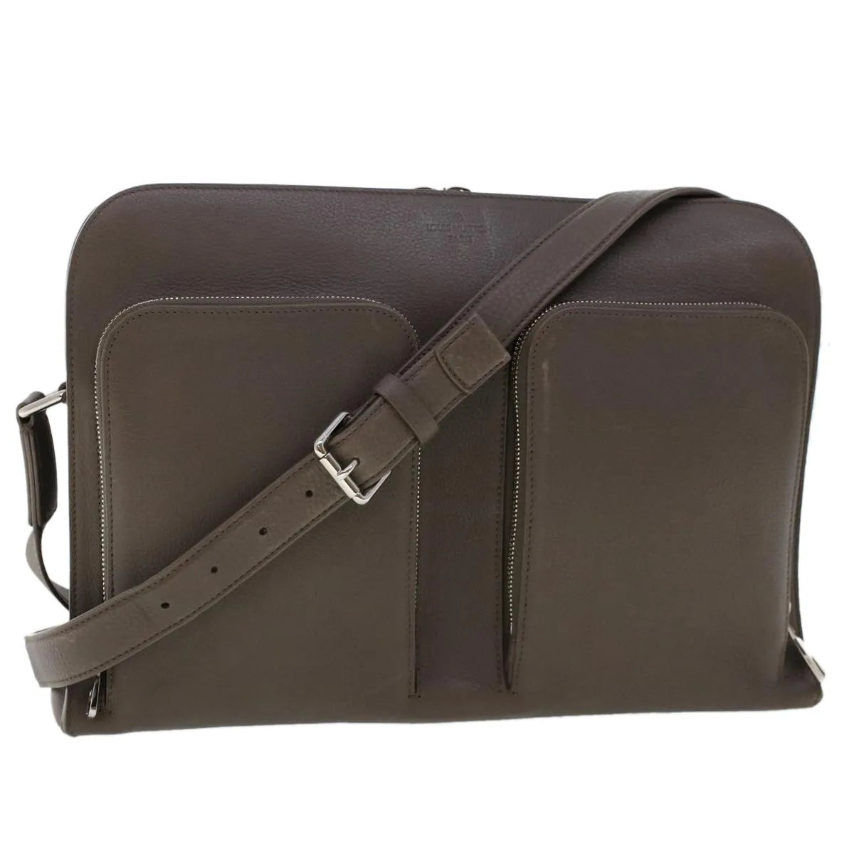 Louis Vuitton Naxos Leather, Gray, Leather, Shoulder Bag