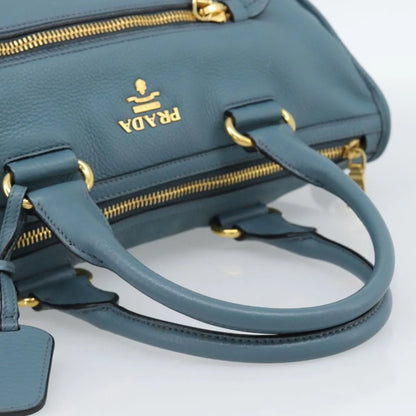 Prada Front Zip Convertible Satchel Vitello Phenix, Blue, Leather, Handbag