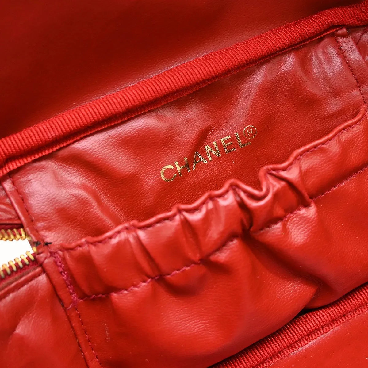 Chanel Vintage Timeless Cosmetic Case Caviar, Red, Leather, Handbag