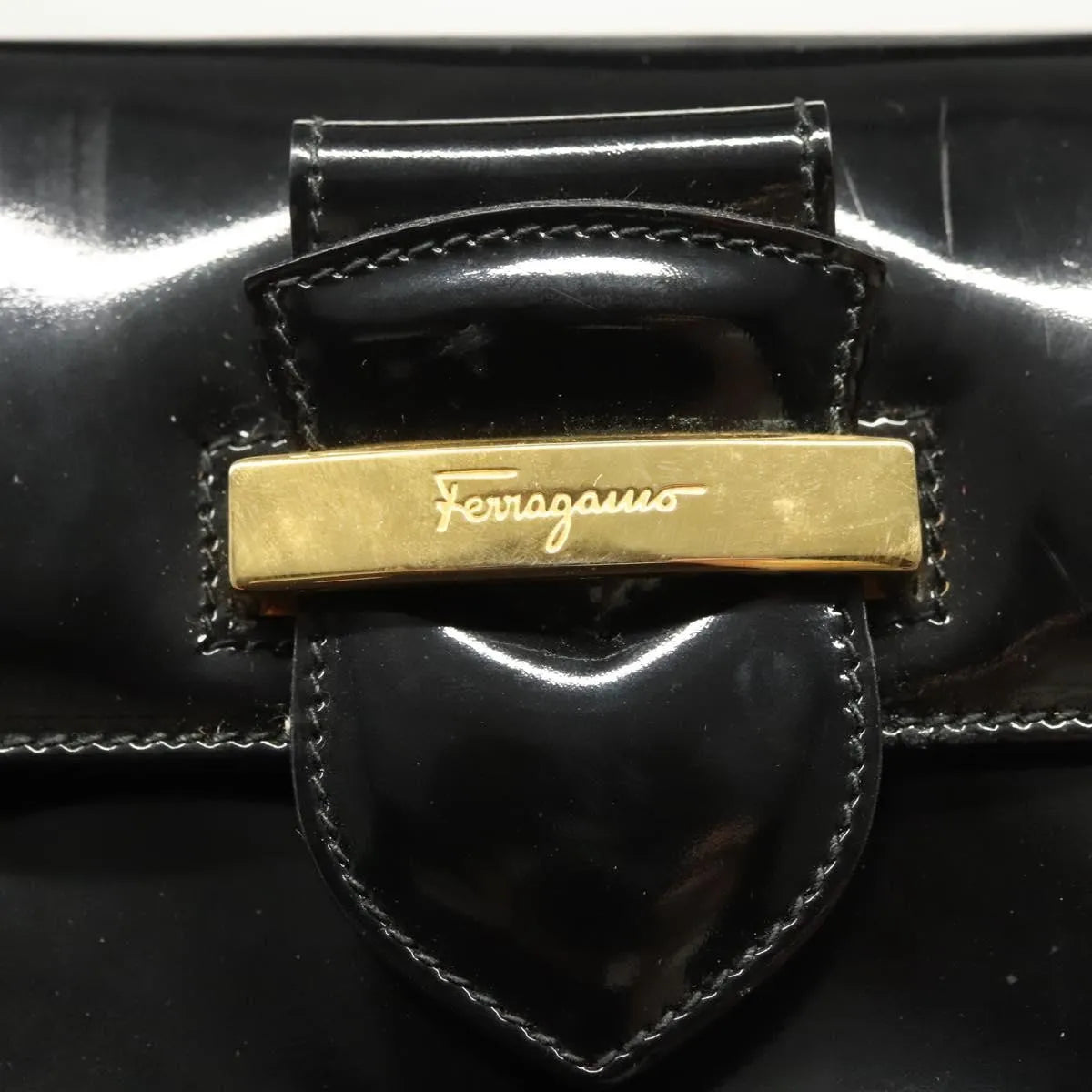 Salvatore Ferragamo Vintage Patent leather, Black, Patent Leather, Handbag