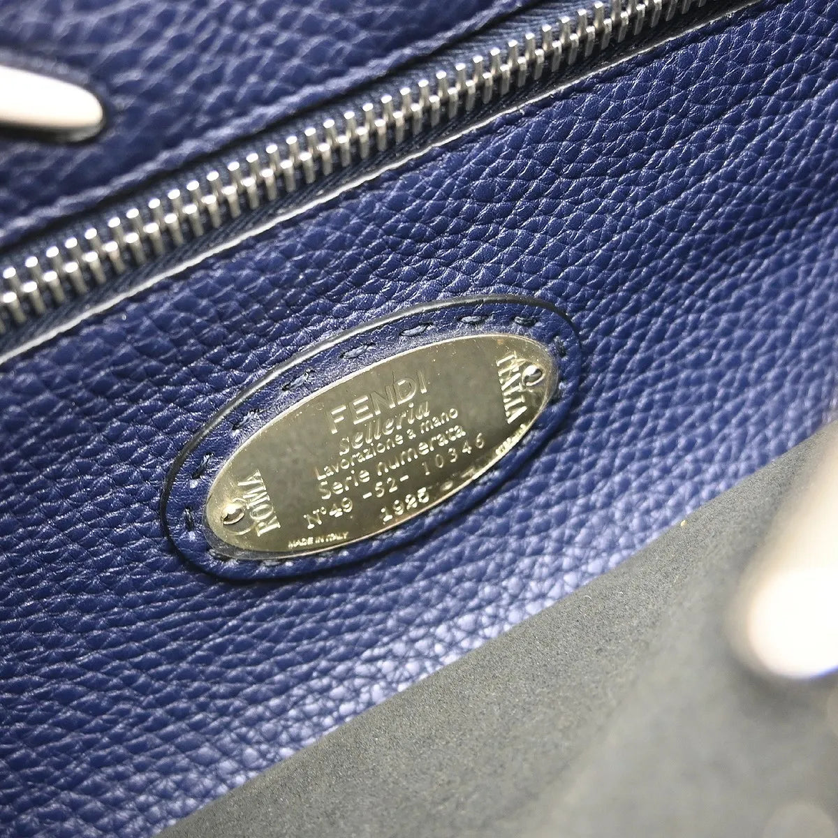Fendi Selleria Peekaboo Fit Leather, Navy, Leather, Handbag