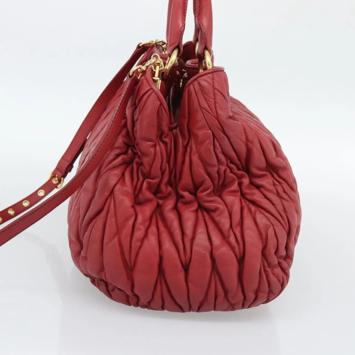 Miu Miu Matelassé Nappa Leather Top Handle Bag Leather, Red, Leather, Shoulder Bag