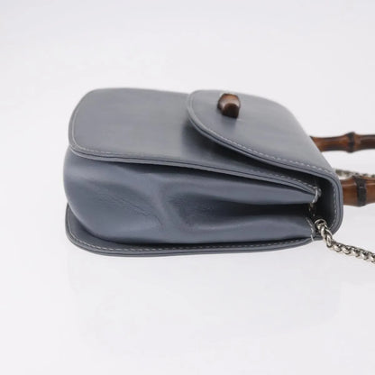 Gucci Vintage Convertible Bamboo Top Handle Leather, Blue, Leather, Handbag