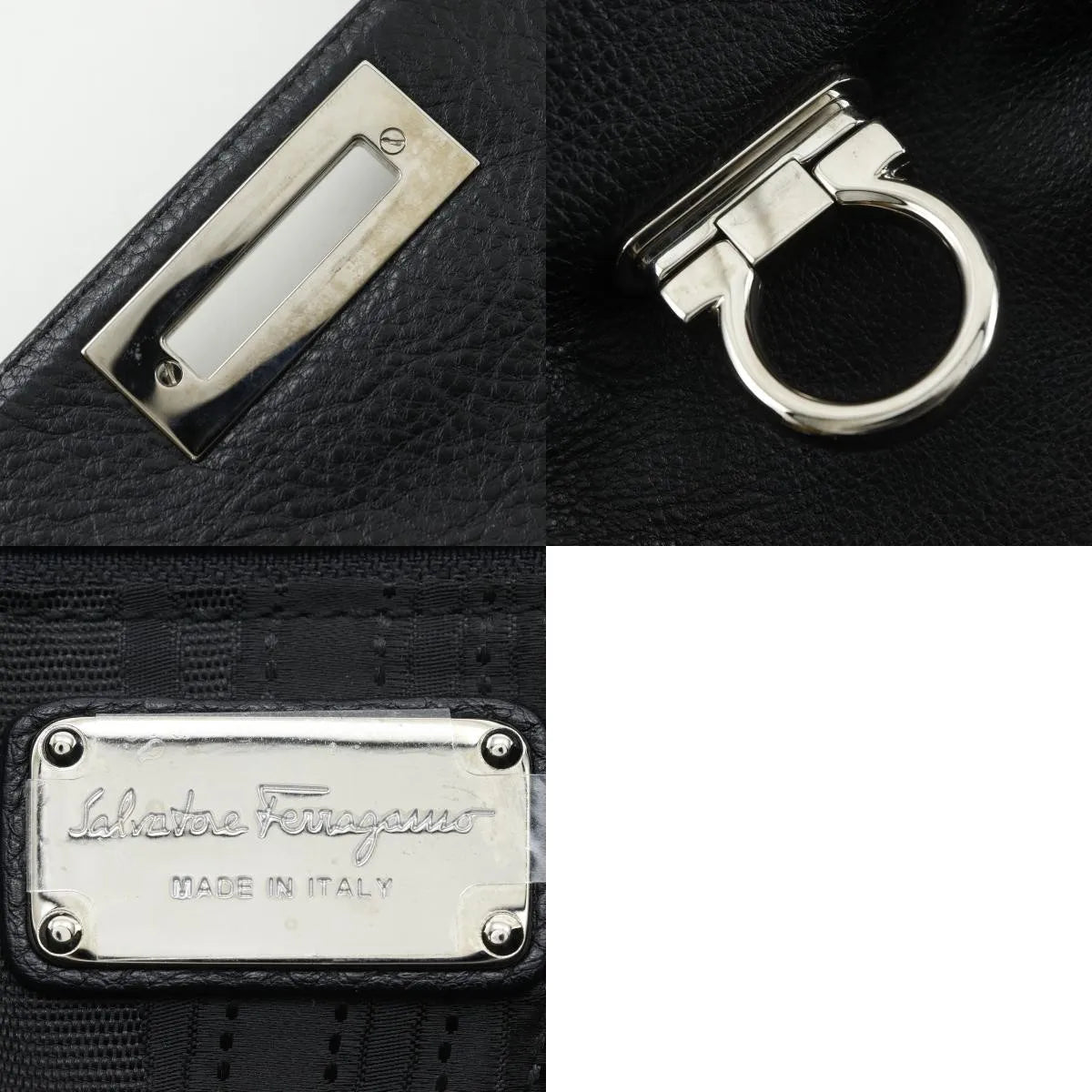 Salvatore Ferragamo Gancini Satchel Leather, Black, Leather, Shoulder Bag