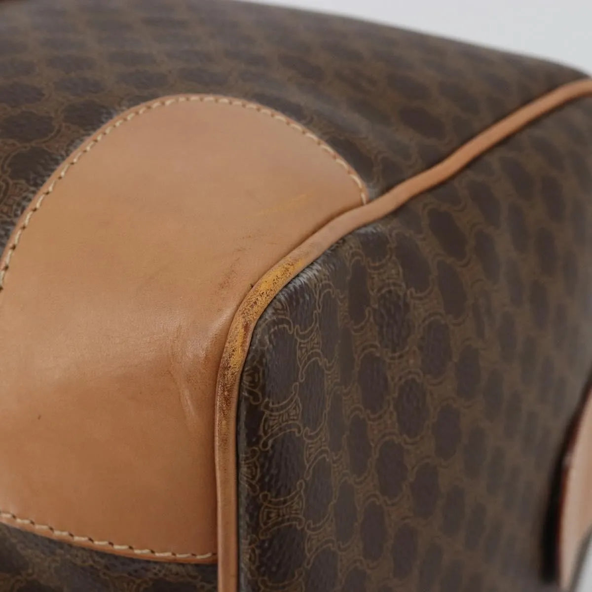 Celine Vintage Macadam Boston Canvas and Leather, Brown, Canvas, Handbag