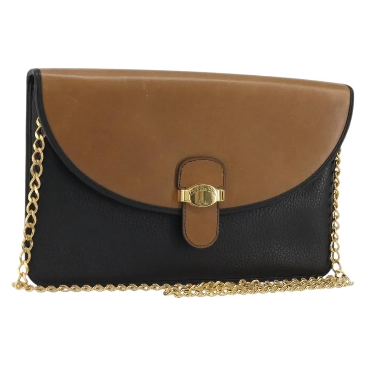 Christian Dior Vintage Chain Flap Leather, Black, Leather, Shoulder Bag