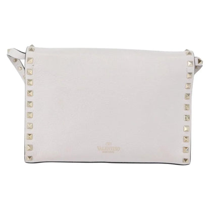 Valentino Garavani Rockstud Flip Lock Flap Leather, White_gold, Leather, Shoulder Bag