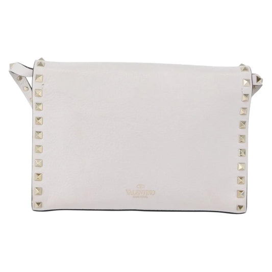 Valentino Garavani Rockstud Flip Lock Flap Leather, White_gold, Leather, Shoulder Bag