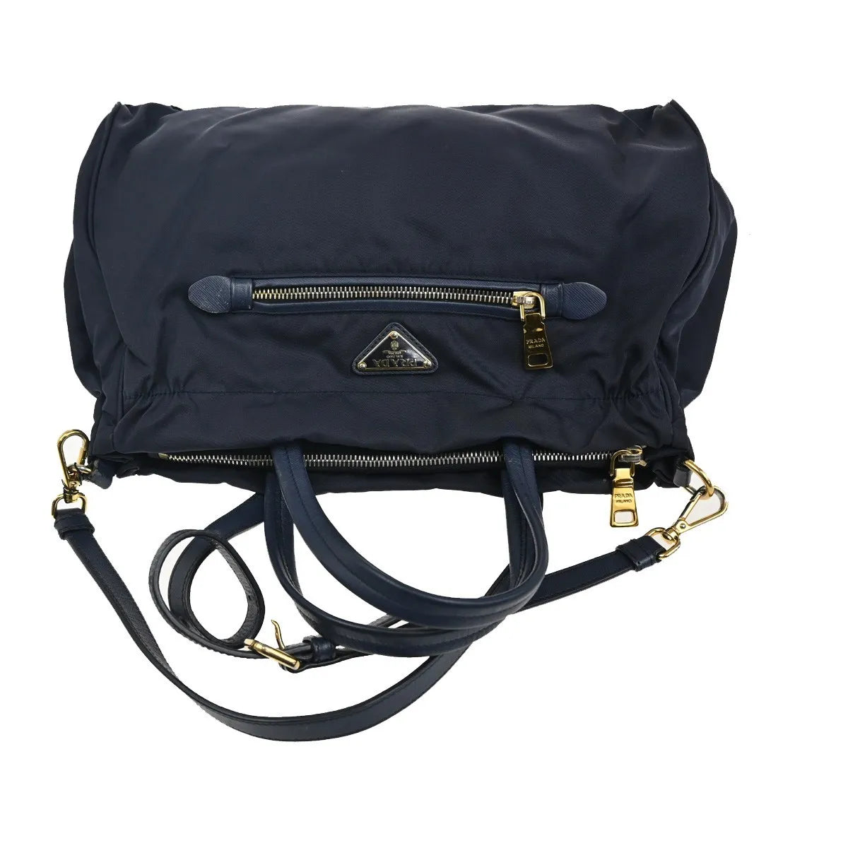 Prada Zip Convertible Shopping Tote Tessuto with Saffiano Leather, Navy, Nylon, Handbag