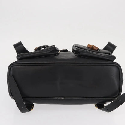 Gucci Vintage Bamboo Leather, Black, Leather, Backpack
