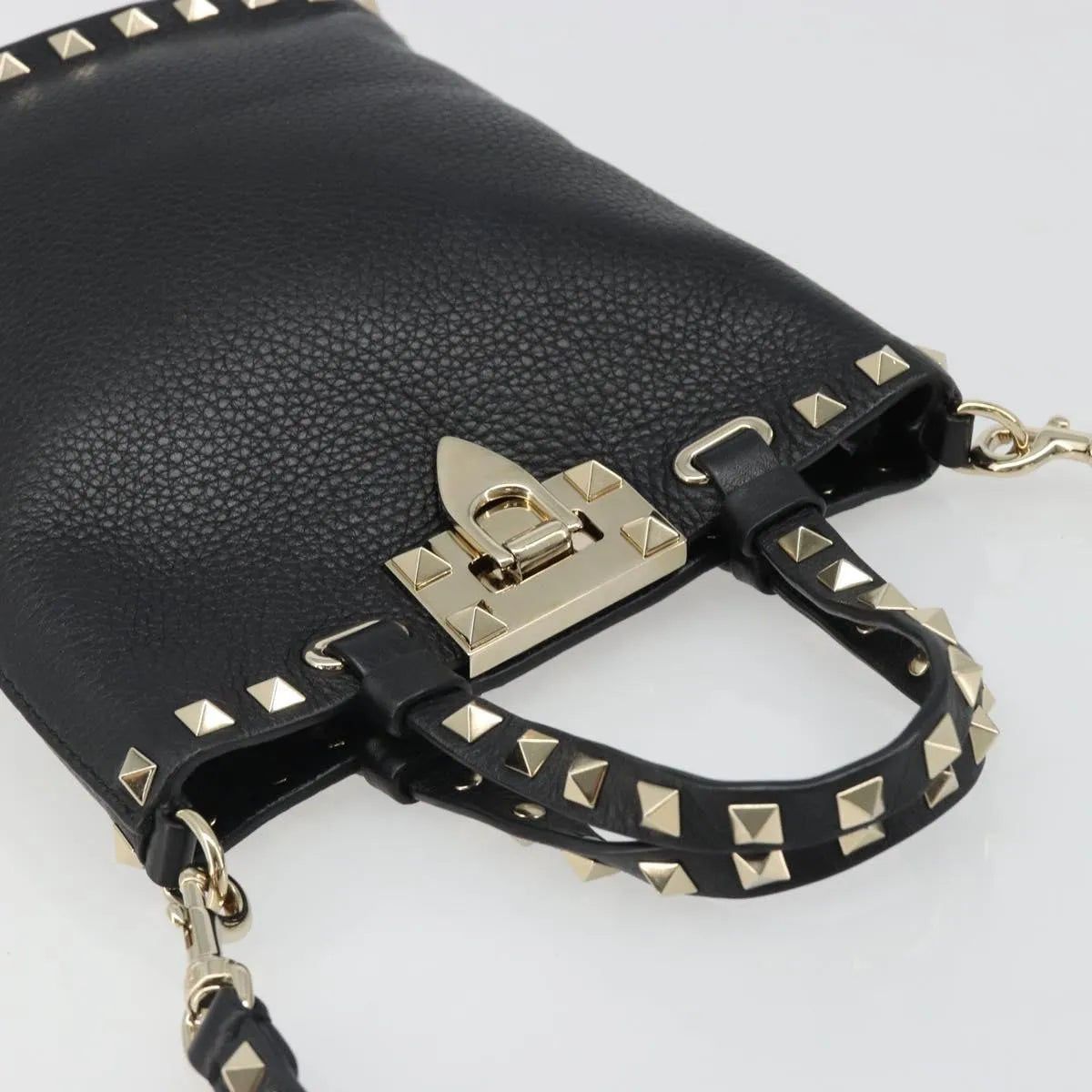 Valentino Garavani Rockstud Leather, Black, Leather, Handbag