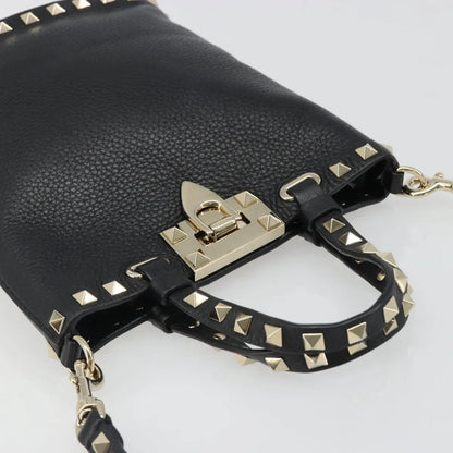 Valentino Garavani Rockstud Leather, Black, Leather, Handbag