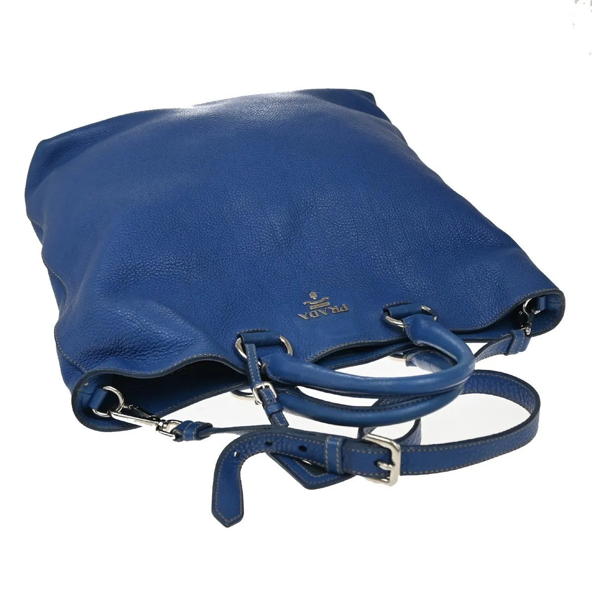 Prada Vintage Tote Leather, Blue, Leather, Tote Bag