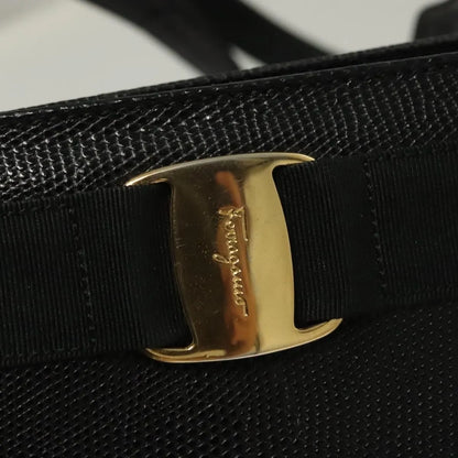 Salvatore Ferragamo Vintage Vara Bow Tote Lizard Embossed Leather, Black, Leather, Tote Bag