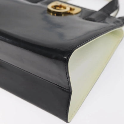 Salvatore Ferragamo Gancini Patent Leather, Black, Patent Leather, Handbag