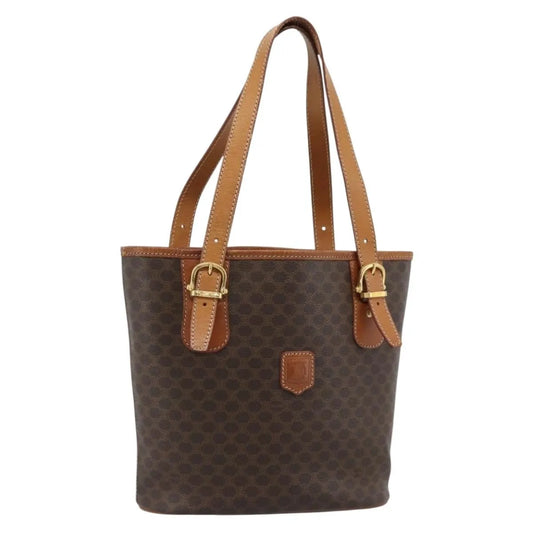 Celine Vintage Macadam Canvas and Leather, Brown, Canvas, Tote Bag