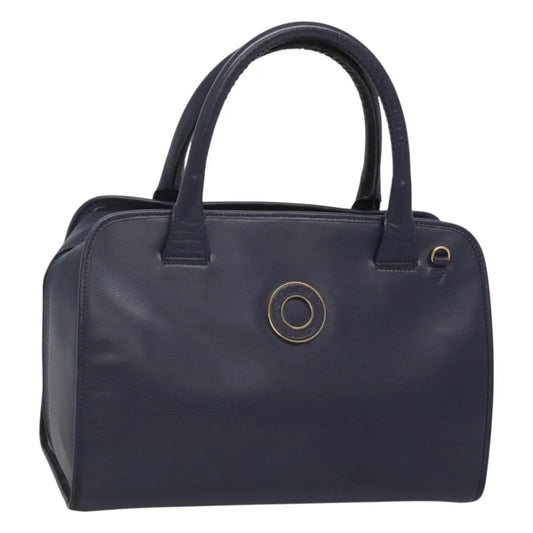 Celine Circle Logo Leather, Blue, Leather, Handbag
