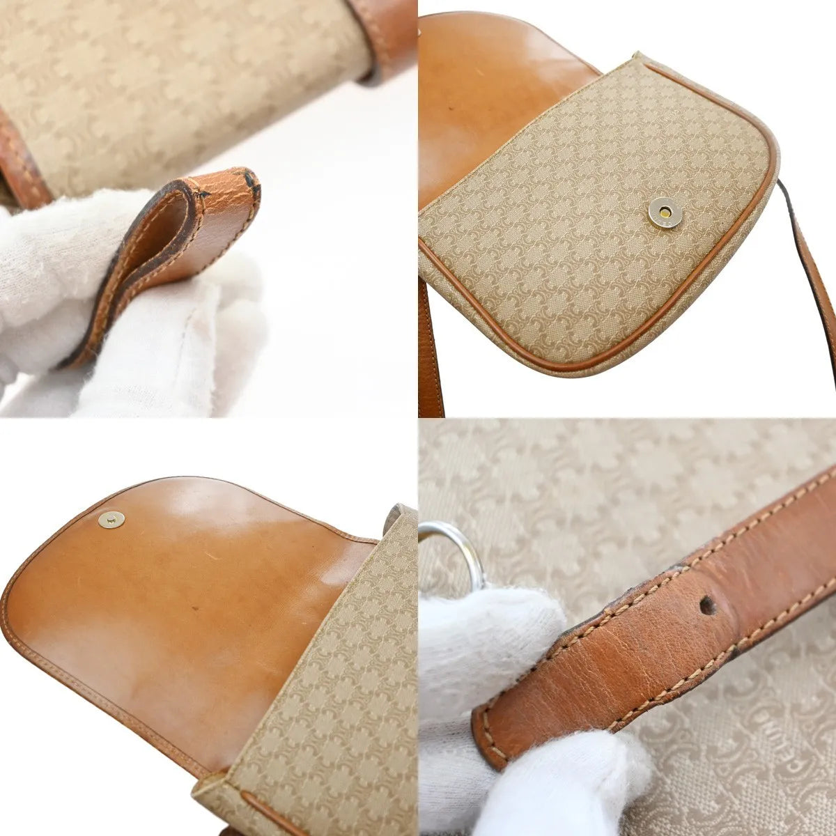 Celine Vintage Macadam Canvas and Leather, Beige, Canvas, Handbag