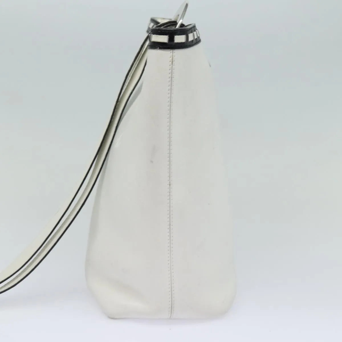 Celine Vintage Circle Logo Leather, White, Leather, Shoulder Bag