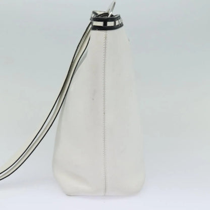 Celine Vintage Circle Logo Leather, White, Leather, Shoulder Bag