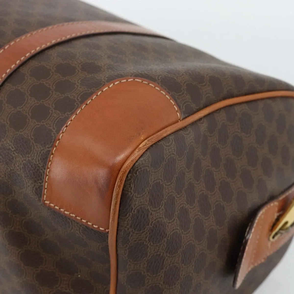 Celine Vintage Macadam Boston Canvas and Leather, Brown, Canvas, Handbag