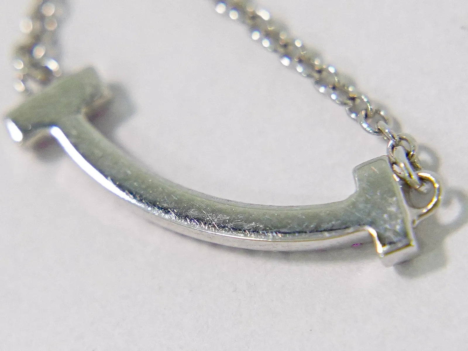 Tiffany & Co. T Smile Pendant 18K White Gold with Pink Sapphires, Silver, White Gold, Necklace