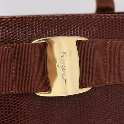 Salvatore Ferragamo Vintage Vara Bow Tote Lizard Embossed Leather, Brown, Leather, Tote Bag