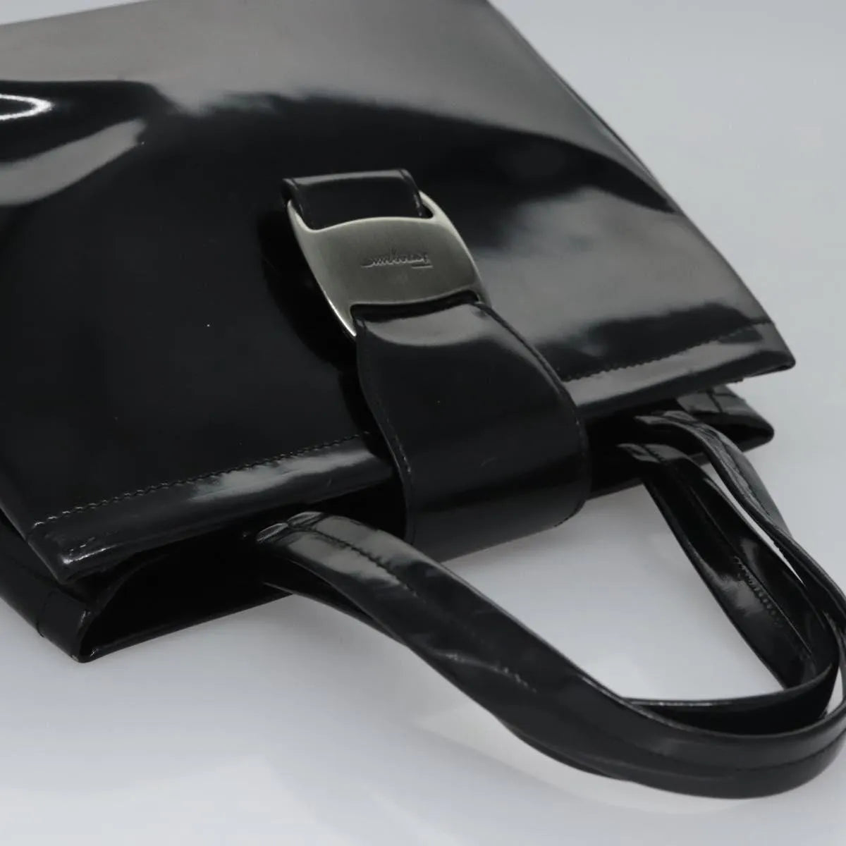 Salvatore Ferragamo Vala Leather, Black, Patent Leather, Handbag