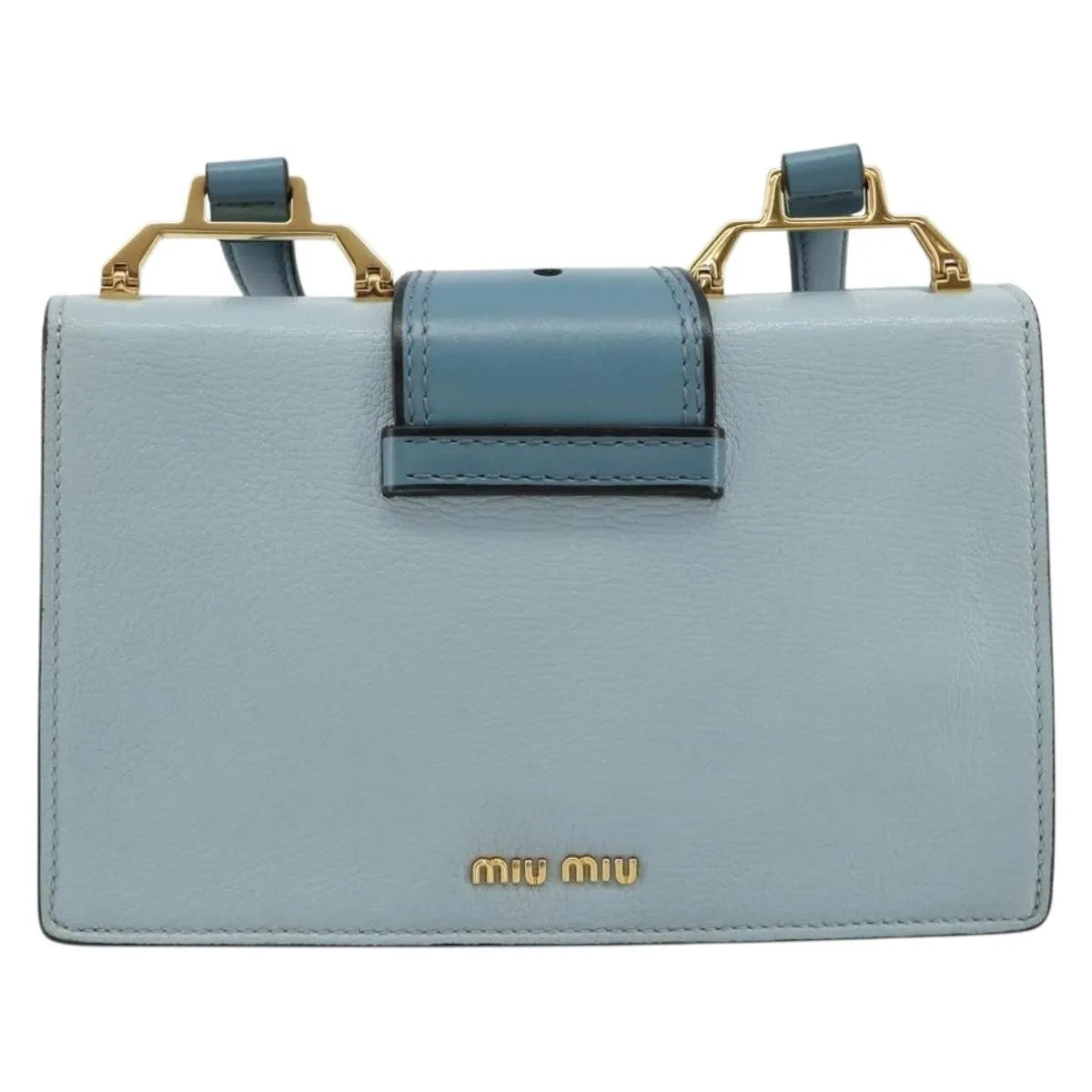 Miu Miu Madras Crystal Buckle Leather, Blue, Leather, Shoulder Bag