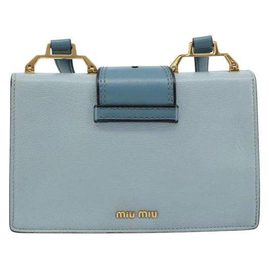 Miu Miu Madras Crystal Buckle Leather, Blue, Leather, Shoulder Bag