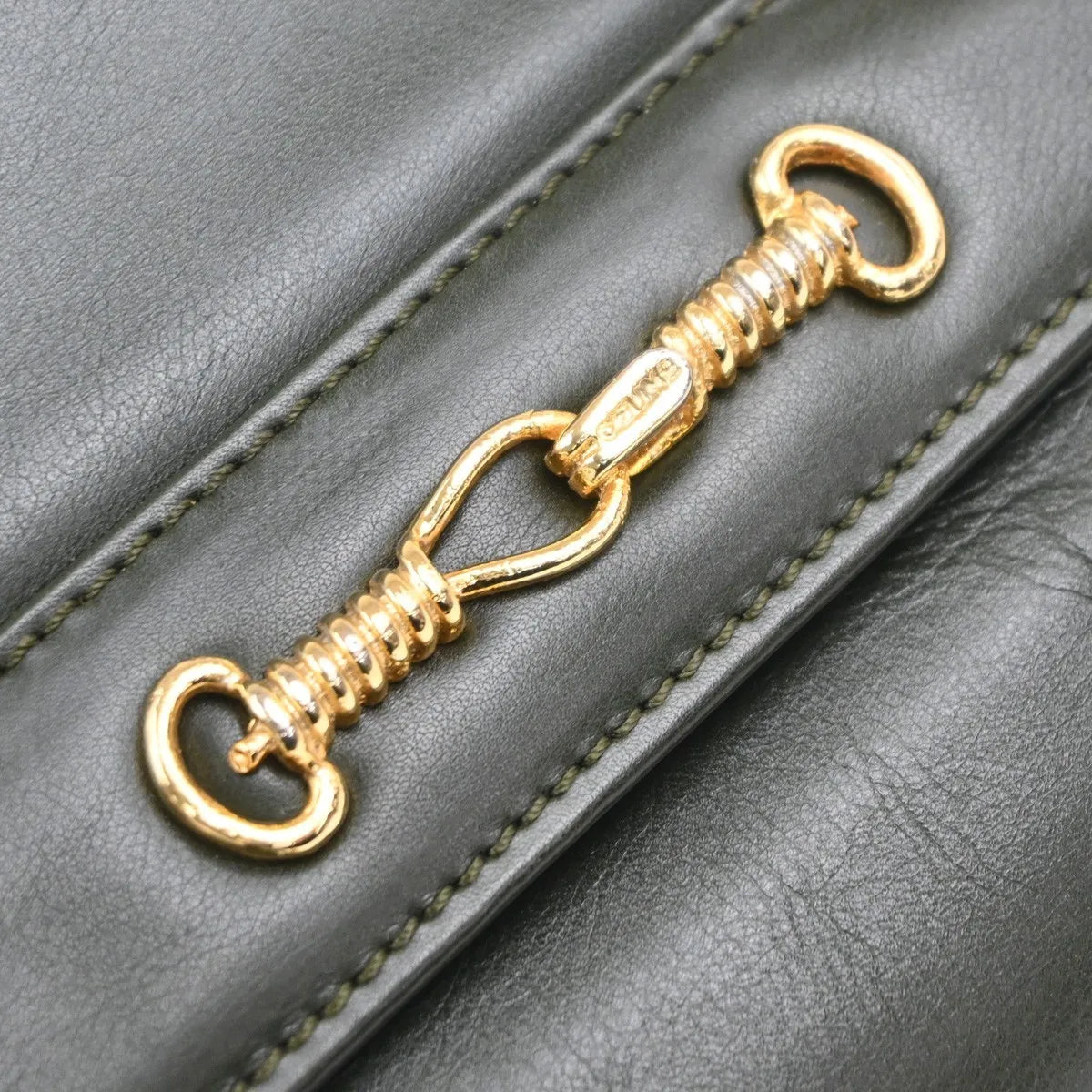 Celine Vintage Leather, Green, Leather, Shoulder Bag