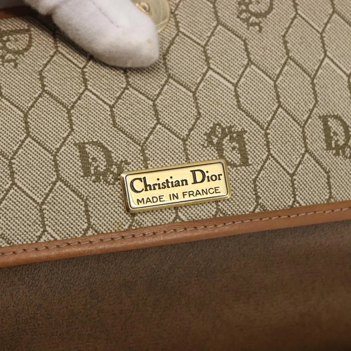 Christian Dior Vintage Honeycomb chain Canvas, Beige, Canvas, Shoulder Bag