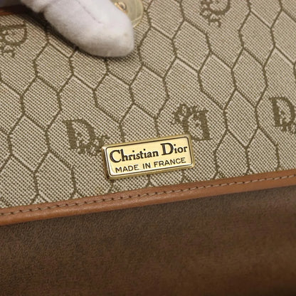 Christian Dior Vintage Honeycomb chain Canvas, Beige, Canvas, Shoulder Bag
