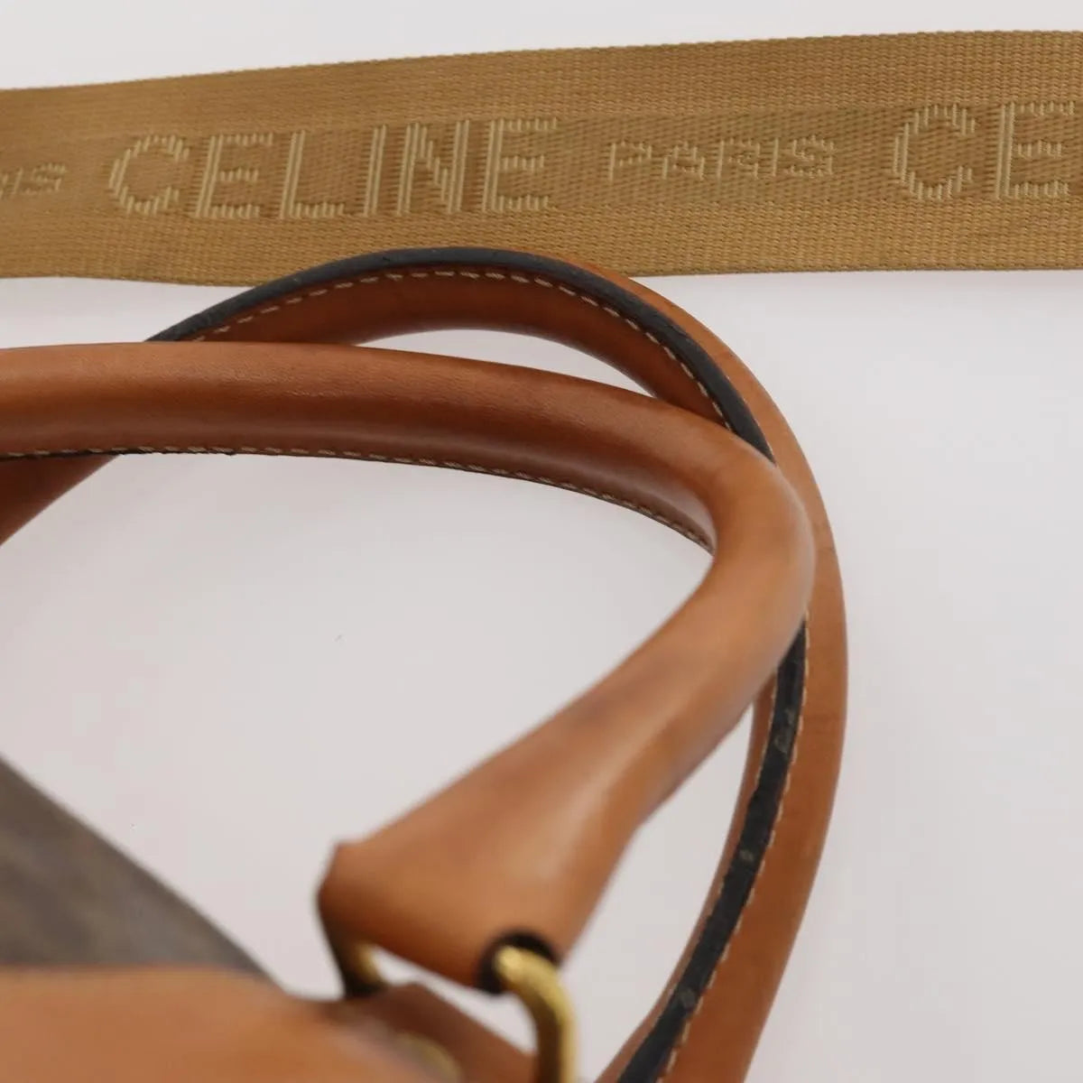 Celine Vintage Duffle Canvas and Leather, Brown, Canvas, Travel Bag