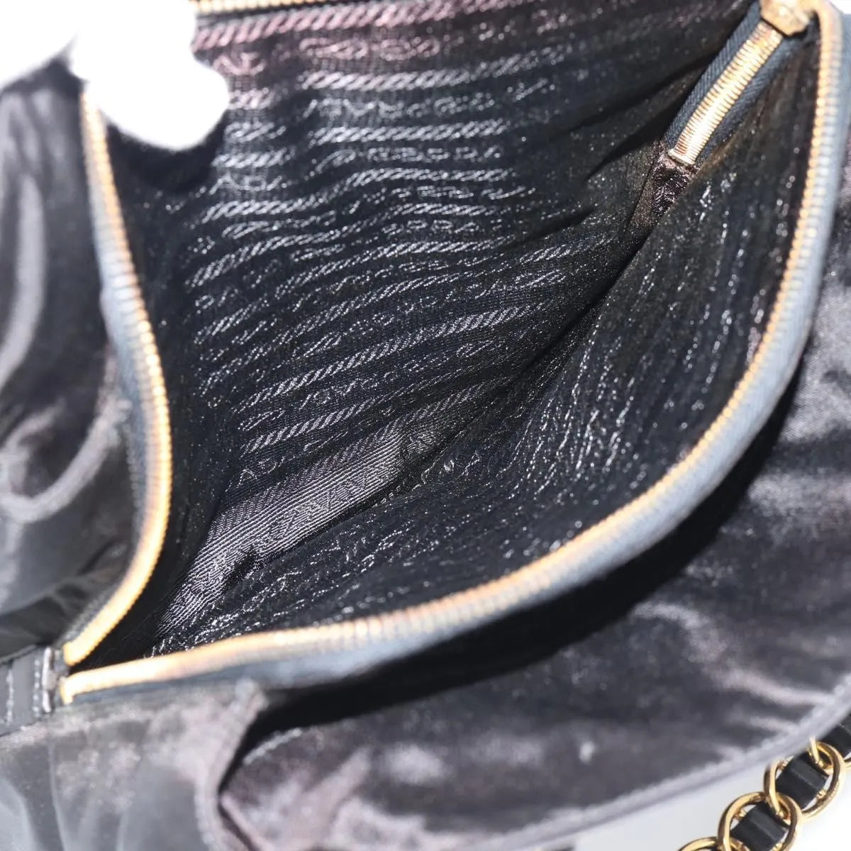 Prada Vintage Nappa Chain Tote Leather, Black, Leather, Shoulder Bag