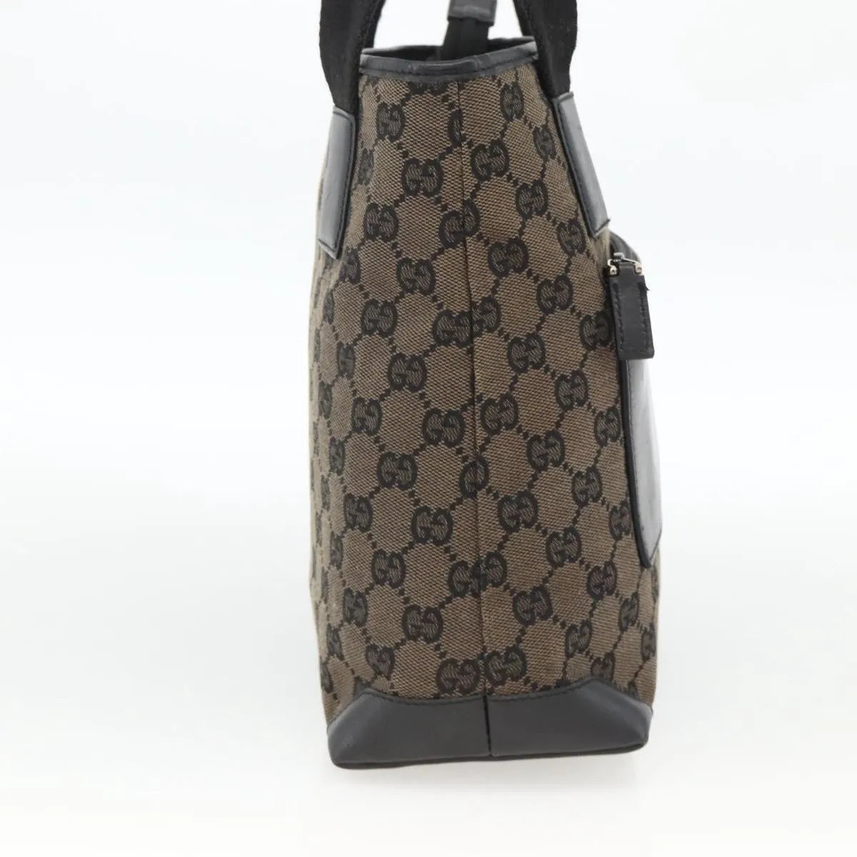 Gucci Vintage Front Pocket Tote GG Coated Canvas with Leather, Black, Canvas, Tote Bag