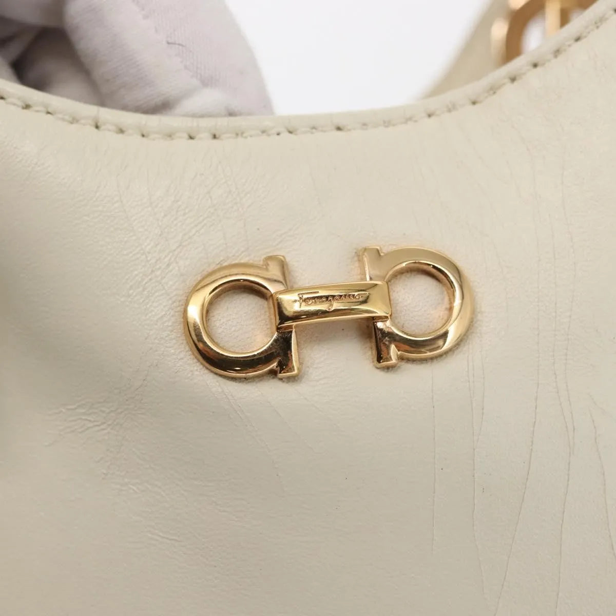 Salvatore Ferragamo Betulla Chain Tote Leather, White, Leather, Handbag