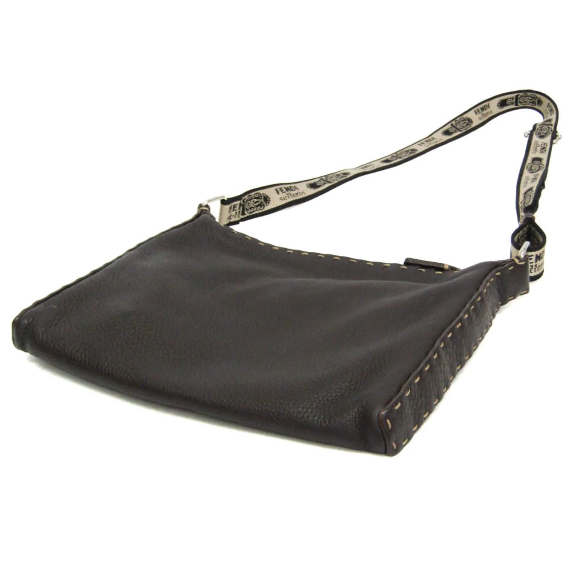 Fendi Vintage Selleria Zip Messenger Leather, Brown, Leather, Shoulder Bag