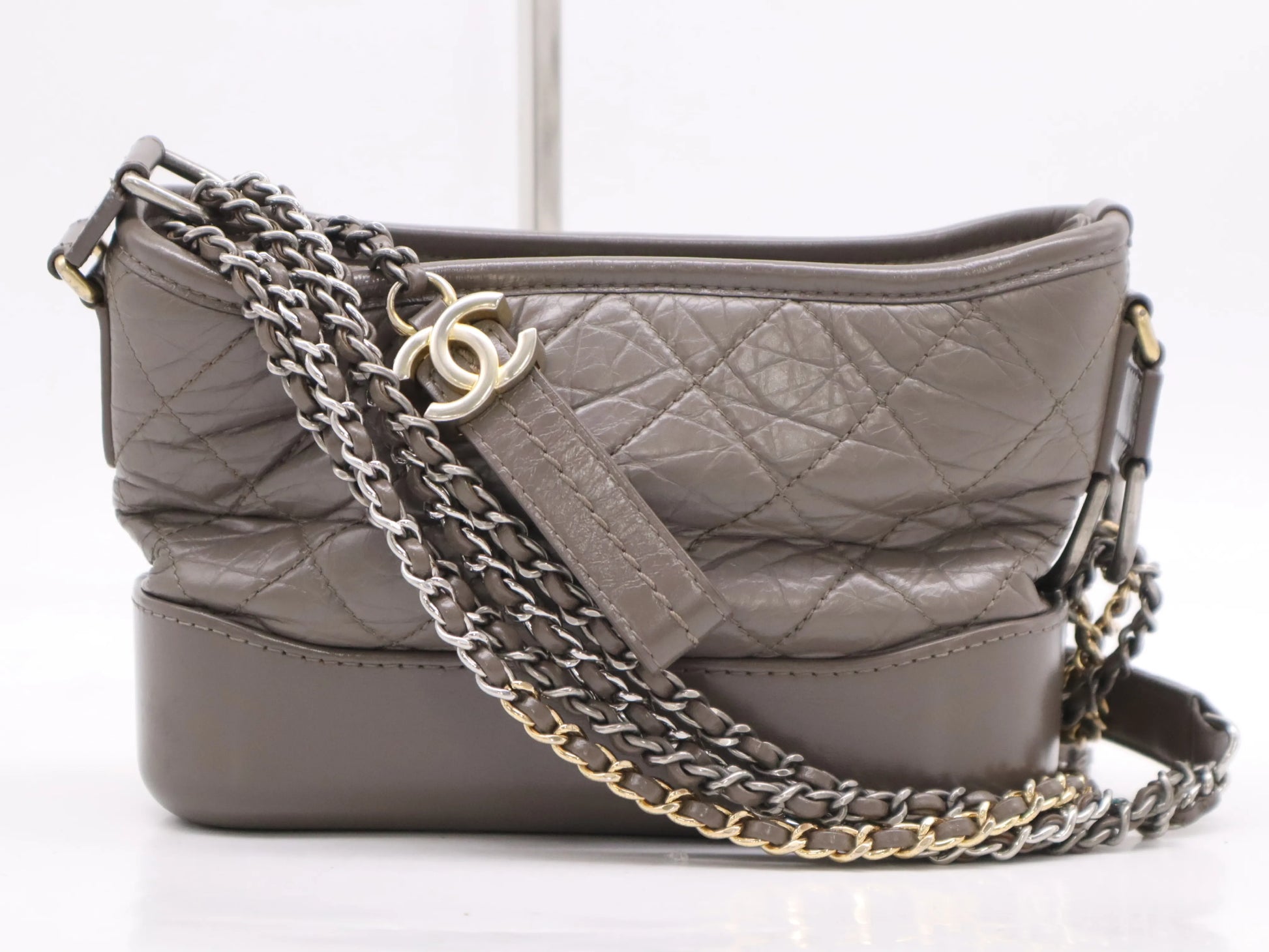 Chanel Gabrielle Hobo Quilted Aged Calfskin, Brown, Calfskin, Shoulder Bag