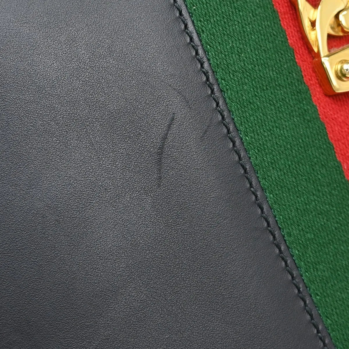 Gucci Sylvie Chain Leather, Black, Leather, Shoulder Bag