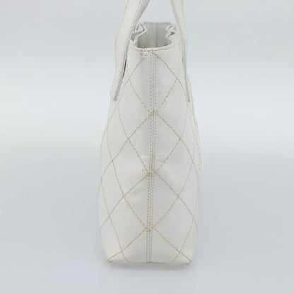 Chanel Surpique Tote Quilted Leather, White, Leather, Tote Bag