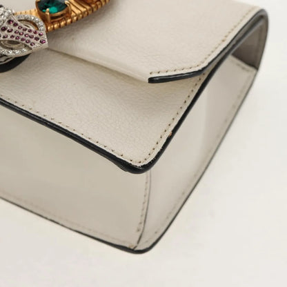 Miu Miu Madras Crystal Buckle Leather, White, Leather, Shoulder Bag