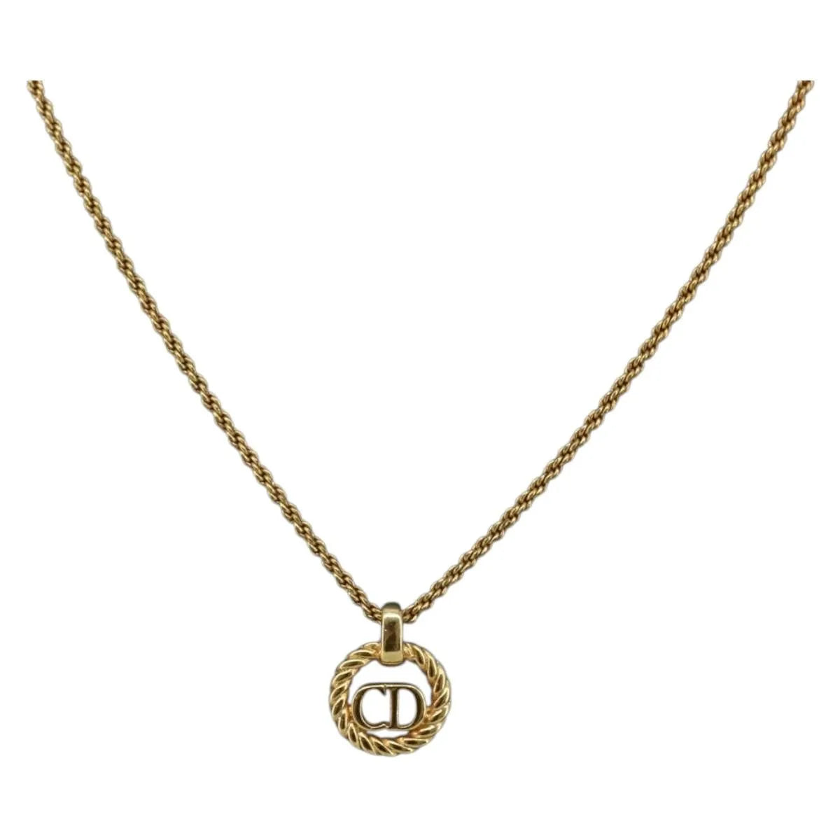 Christian Dior CD Round Pendant Metal, Gold, Metal, Necklace