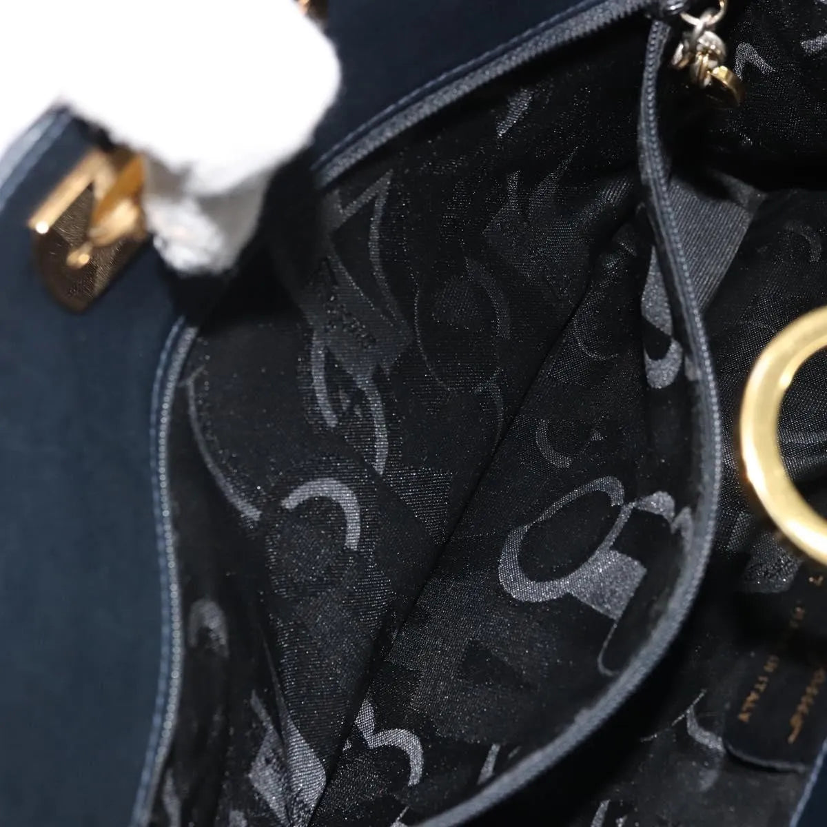 Salvatore Ferragamo Vintage Gancini Chain Leather, Navy, Leather, Shoulder Bag