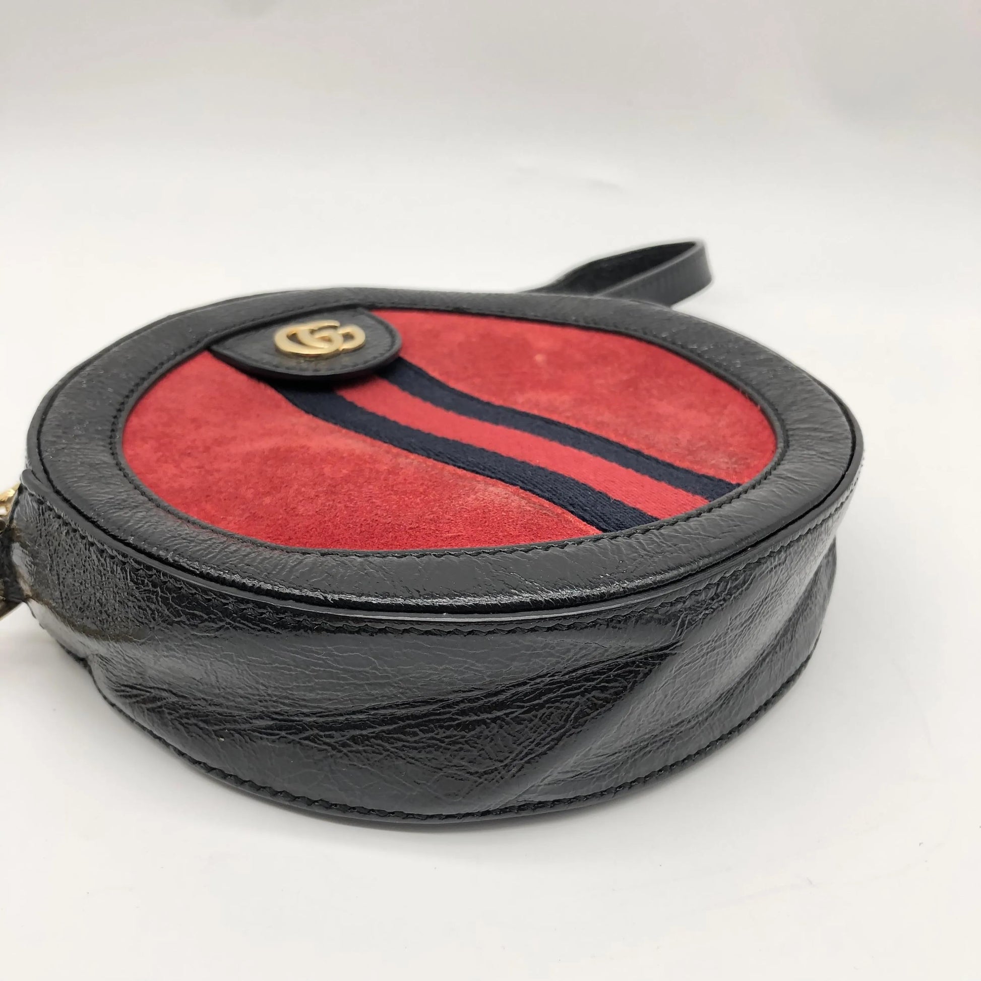 Gucci Ophidia Round Cross Body Suede and leather, Red, Canvas, Crossbody Bag
