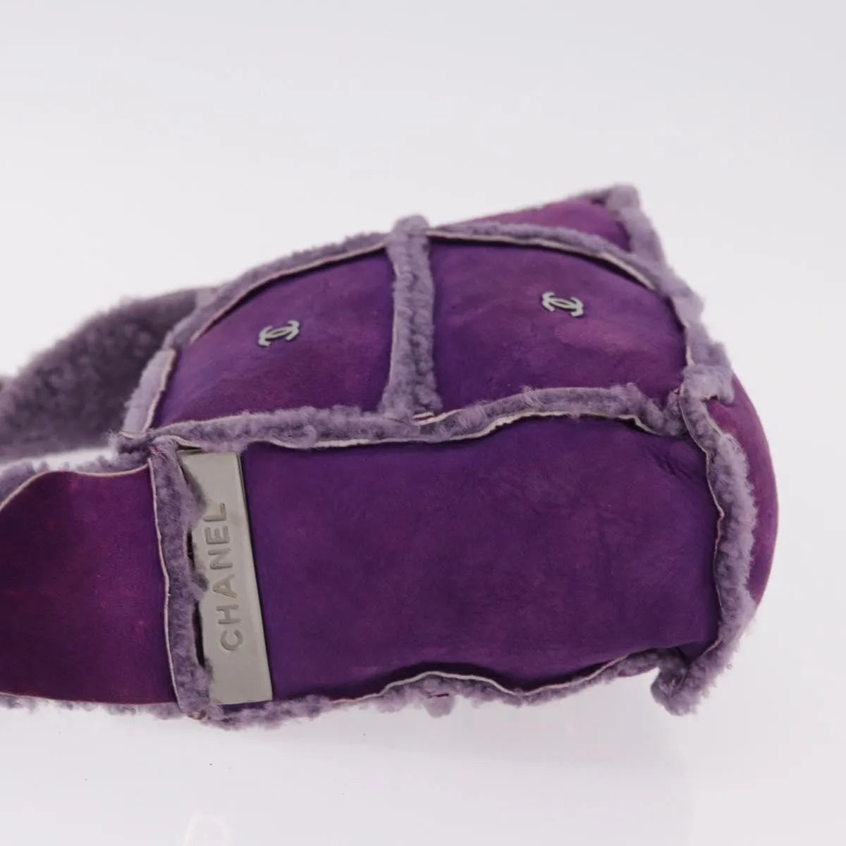 Chanel CC Logo Shearling and Suede, Purple, Suede, Shoulder Bag